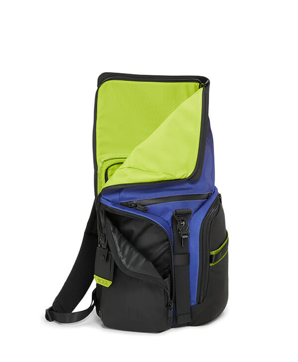 Flap outlet laptop backpack