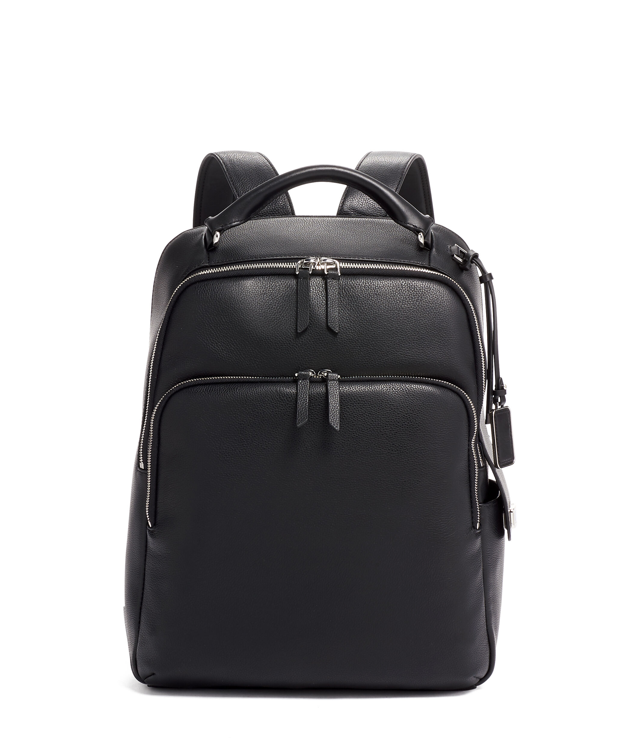tumi black leather backpack