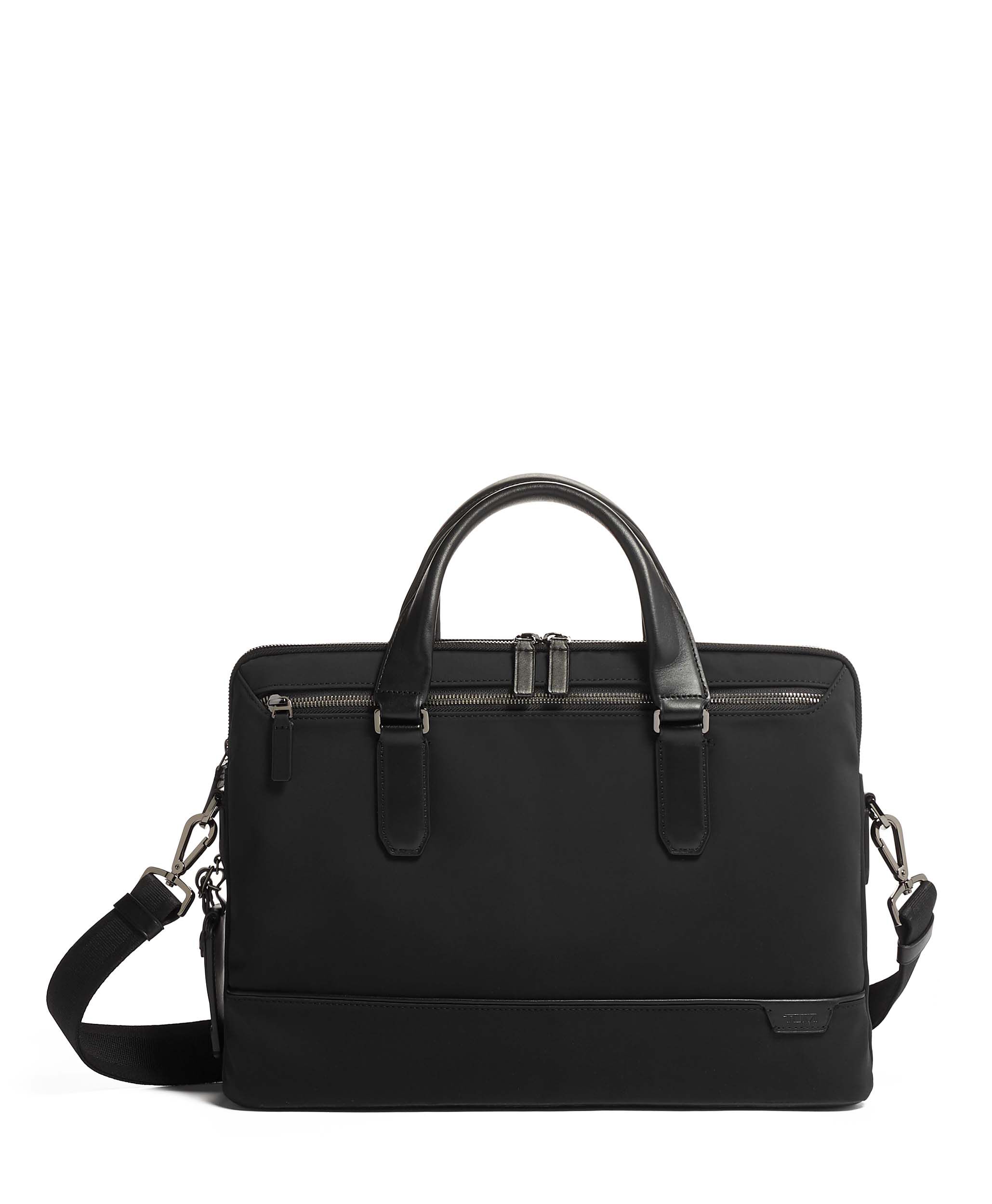 Tumi black leather briefcase top